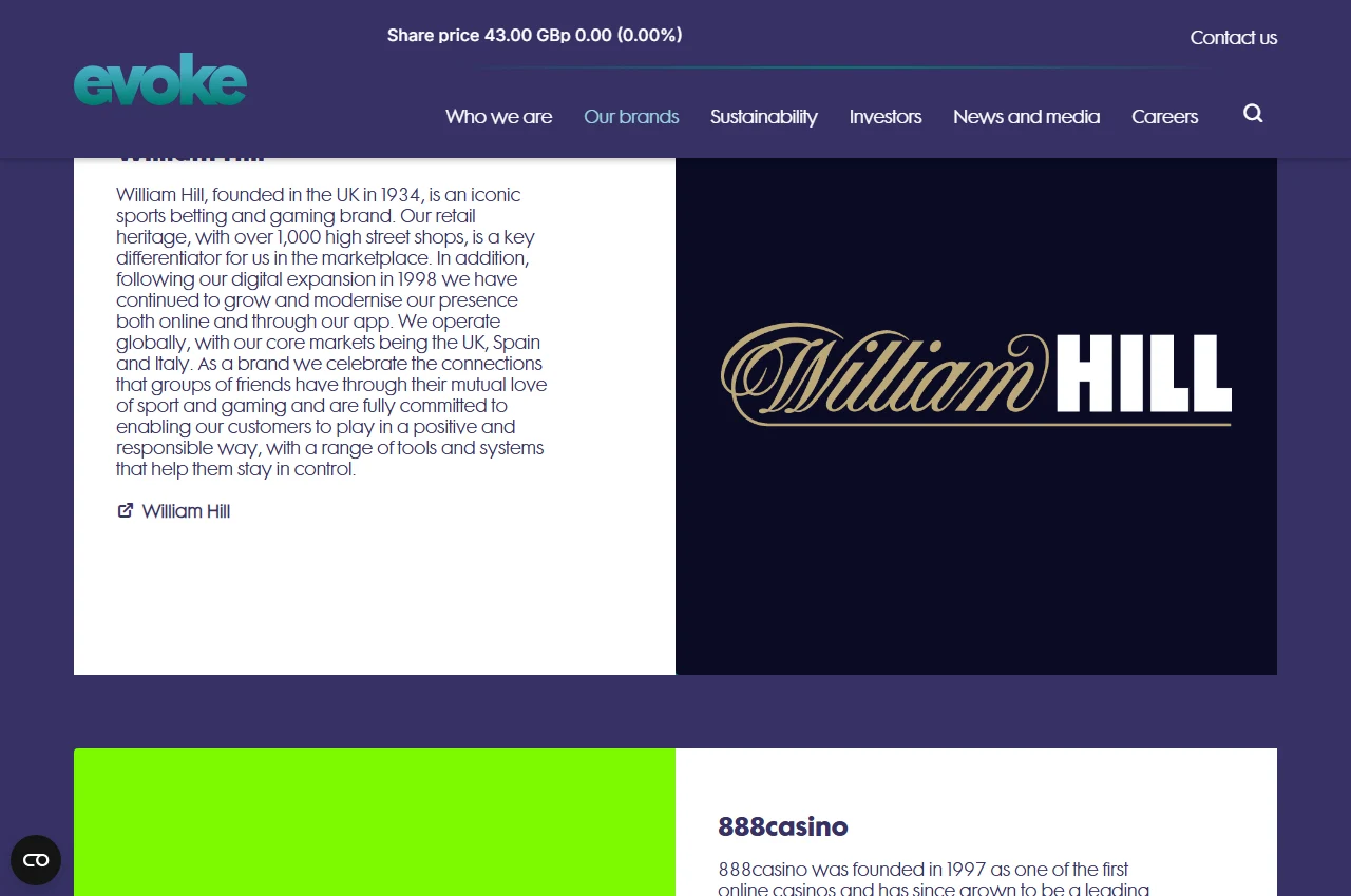 William Hill — 官方集團資料截圖 · 非平台操作畫面
